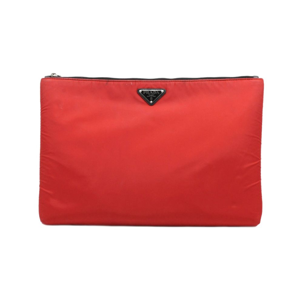 PRADA Red Tessuto Soft Zip Clutch