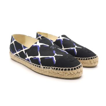 CHANEL Black Printed Canvas Espadrilles Size 39