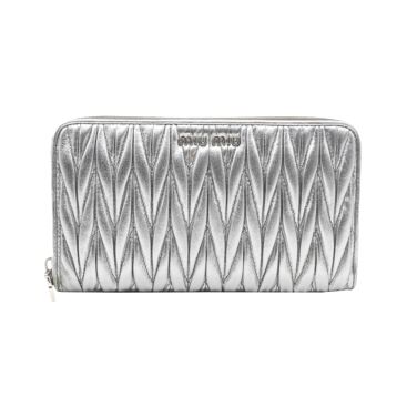 MIU MIU Silver Matelasse Leather Wallet