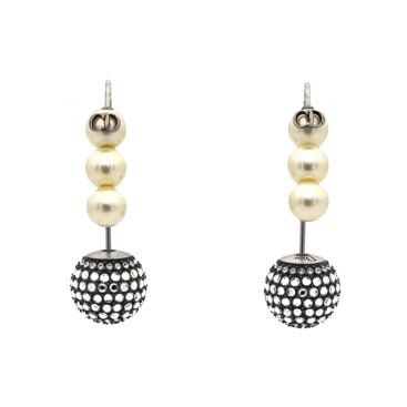 CHRISTIAN DIOR Crystals Balls Gunmetal-Tone Drop Earrings
