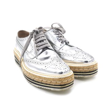 PRADA Silver Leather Lace-Up Derby Shoe Size 38.5