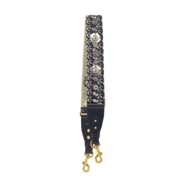CHRISTIAN DIOR Navy Studded Canvas and Leather Bohemian Inspired Shoulder Strap