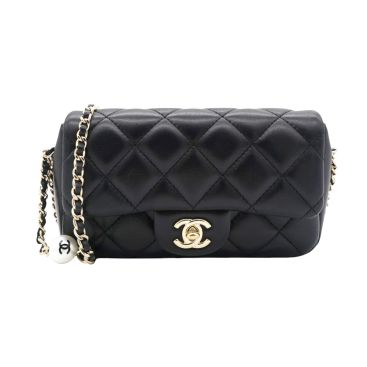CHANEL Lambskin Quilted Mini My Precious Flap Bag Black