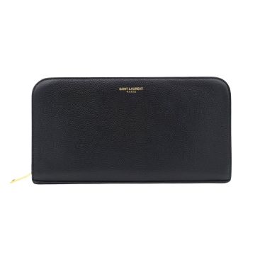SAINT LAURENT Grain De Poudre Classic Zip Around Travel Wallet Black