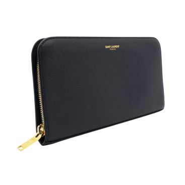 SAINT LAURENT Grain De Poudre Classic Zip Around Travel Wallet Black