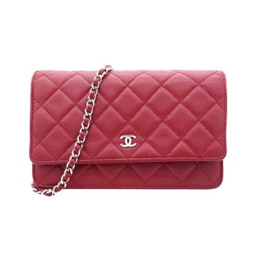 CHANEL Caviar Quilted Wallet On Chain WOC Red