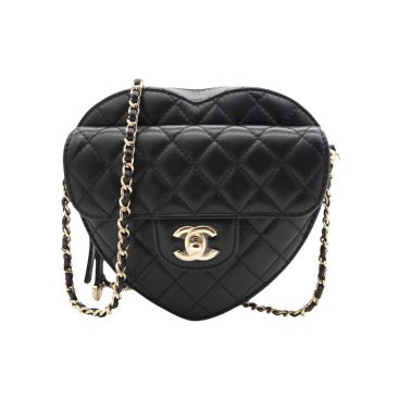 CHANEL Lambskin Quilted CC In Love Heart Bag Black
