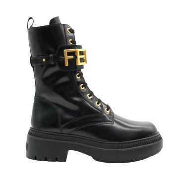 FENDI Vitello Abrasivato Fendigraphy 50mm Biker Boots Black Size 39