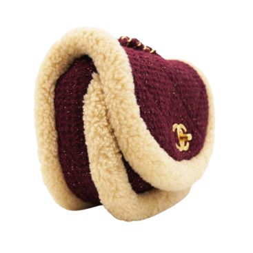CHANEL Burgundy Tweed 22K Shearling Trim Flap Crossbody Bag