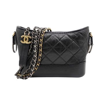 CHANEL Aged Calfskin Quilted Small Gabrielle Hobo Noir
