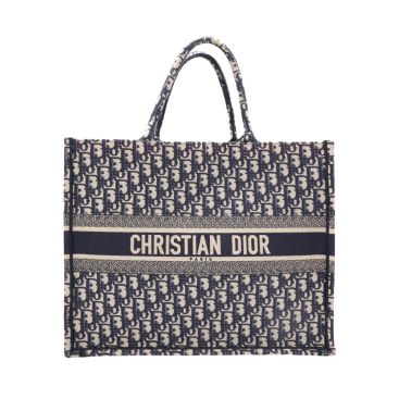 CHRISTIAN DIOR Oblique Book Tote Blue Multicolor Large