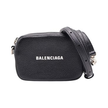 BALENCIAGA Black Grained Calfskin Logo Mini Crossbody Bag