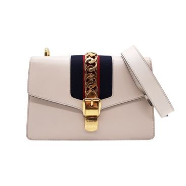 GUCCI White Leather Sylvie Small Shoulder Bag