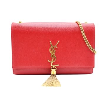 SAINT LAURENT Red Leather Kate Tassel Medium Shoulder Bag