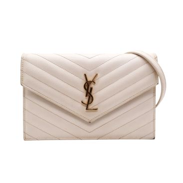 SAINT LAURENT White Cassandre Envelope Chain Wallet