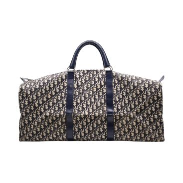 CHRISTIAN DIOR Oblique Canvas Large Travel Duffle Bag Navy