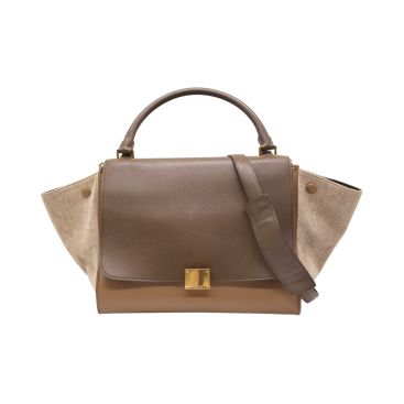 CÉLINE Leather and Canvas Trapeze Bag Taupe/Brown