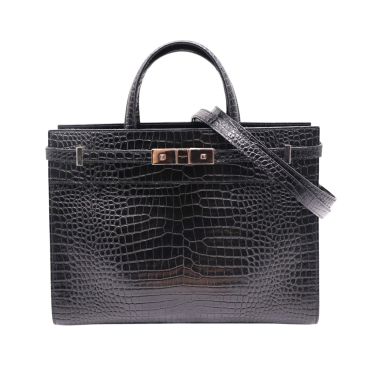 SAINT LAURENT Croc-Embossed Leather Manhattan Tote