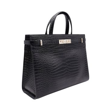 SAINT LAURENT Croc-Embossed Leather Manhattan Tote