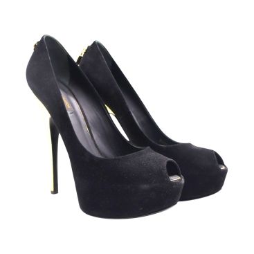LOUIS VUITTON Oh Really! Black Suede Peep Toe Platform Pumps Size 39