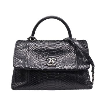 CHANEL Black Python Medium Coco Handle Top Handle Bag
