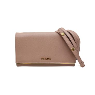 PRADA Saffiano Lux Leather Metal Bar Wallet on Strap